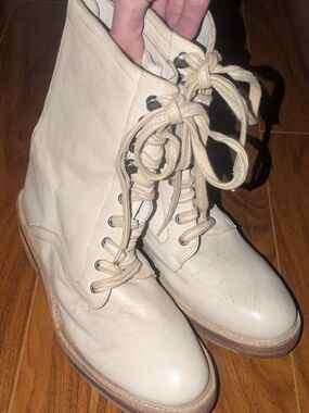 Free People Sz41/9 Women's Lace/Zip Cream Leather Boho Moto Biker Boots